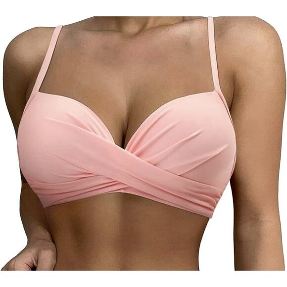 NWT Suuksess sz L Bikini Top Pushup Padded Blue Pink Swimsuit Top - Picture 9 of 9